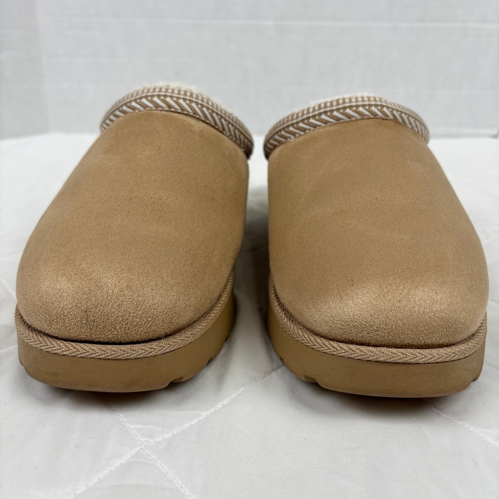 Makalu Faux Fur Lined Clog Slippers Womens 10 Tan Suede Look Platform Mule‎ - Picture 13 of 13